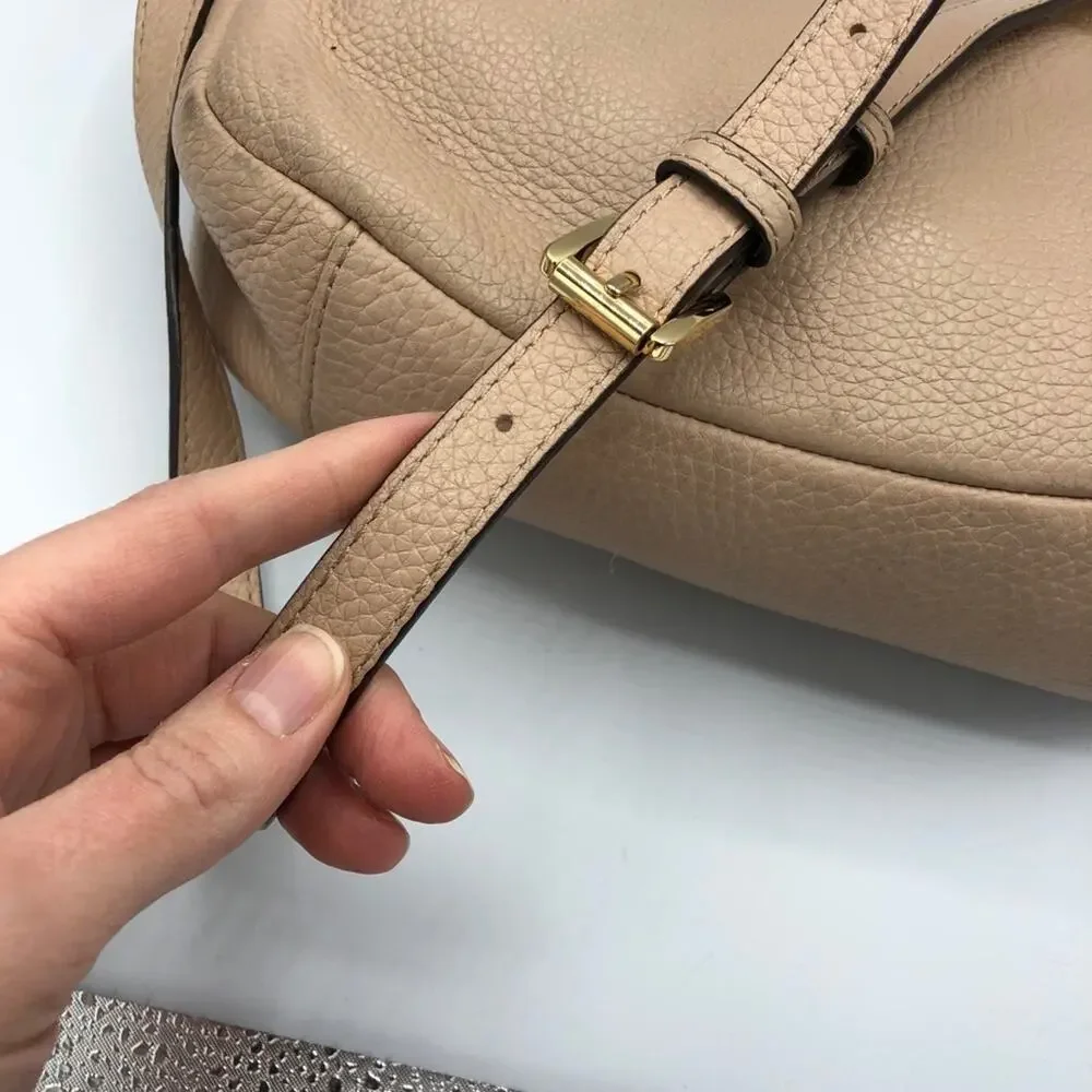 Michael Kors Blush Tan Leather Crossbody Handbag Purse Gold Hardware Bag